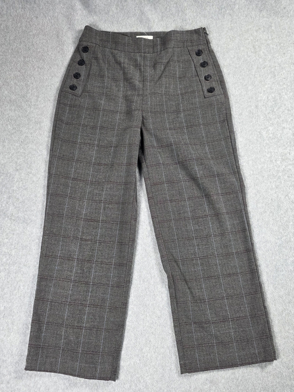 LOFT Gray Plaid Men’s Dress Pants with Button Accent